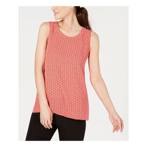 ANNE KLEIN Womens Red Geometric Sleeveless Scoop Neck Top XXS